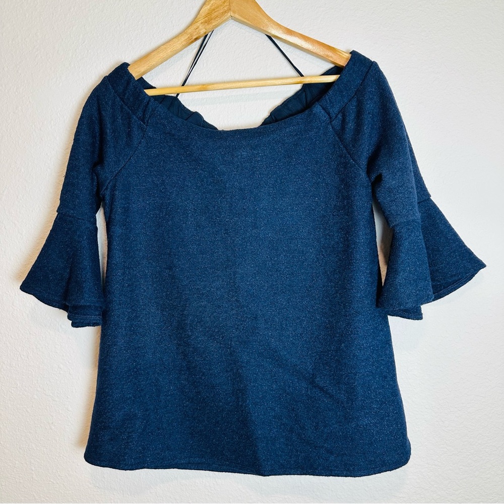 Banana Republic Women’s Off The Shoulder Top Bell Sleeves Navy Blue Size Medium - Picture 3 of 7